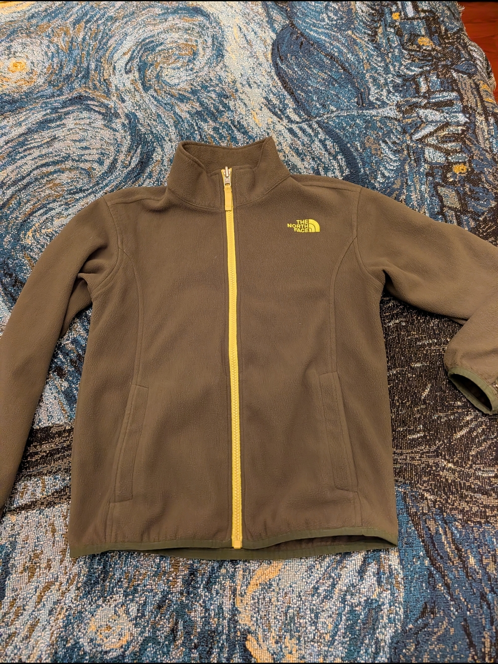The North Face Olive Green Fleece Jacket with Yellow Trim